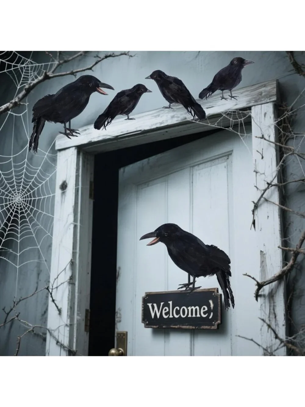 5 Pack Halloween Crow Decorations | Realistic Fake Ravens for Spooky Decor